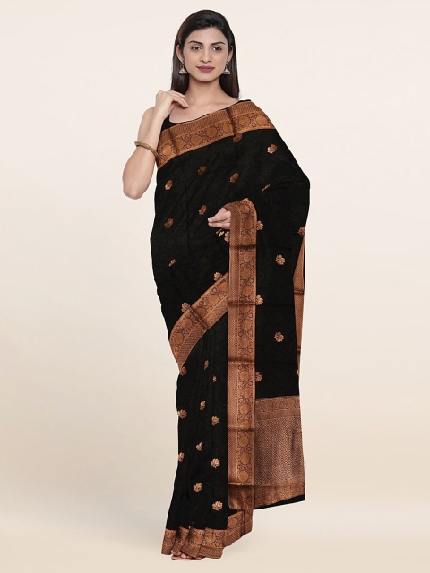 

Pothys Black & Copper-Toned Ethnic Motifs Zari Pure Silk Saree