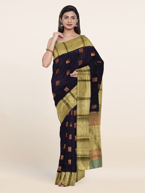 

Pothys Navy Blue & Gold-Toned Ethnic Motifs Zari Pure Silk Saree