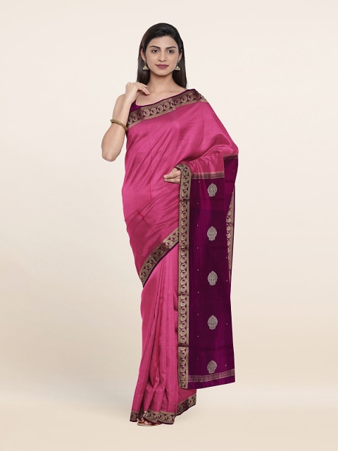 

Pothys Pink & Gold-Toned Zari Pure Silk Saree