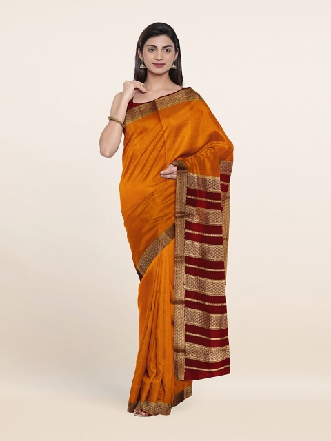 

Pothys Mustard & Maroon Zari Pure Silk Saree