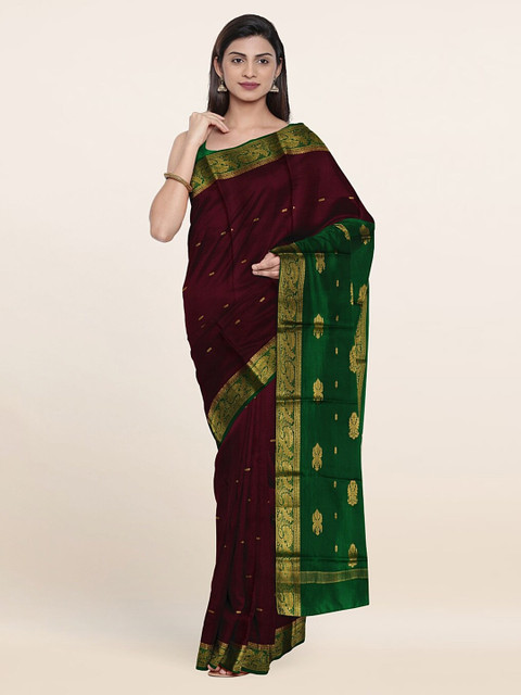 

Pothys Purple & Green Ethnic Motifs Zari Pure Silk Saree