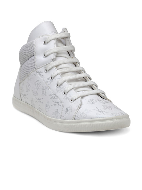 

Franco Leone Men White Printed Leather Mid-Top Derbys