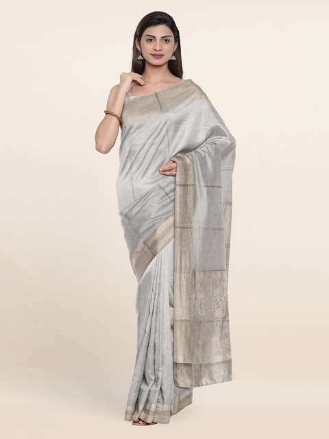 

Pothys Grey & Silver-Toned Zari Pure Silk Saree