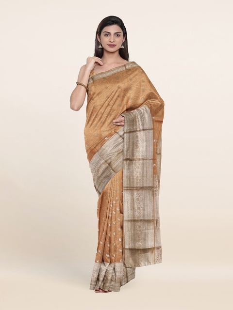 

Pothys Tan & Silver-Toned Pure Silk Saree