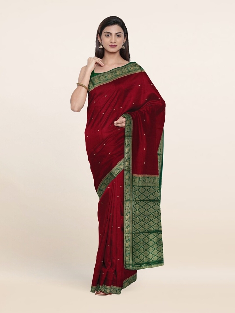 

Pothys Maroon & Green Woven Design Pure Silk Saree