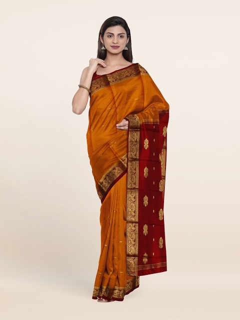 

Pothys Mustard & Maroon Woven Design Pure Silk Saree