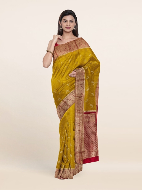 

Pothys Yellow & Maroon Paisley Pure Silk Saree