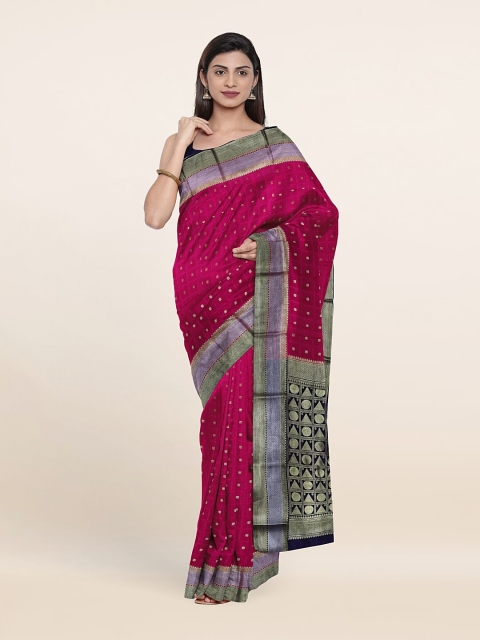 

Pothys Magenta & Gold-Toned Floral Zari Pure Silk Saree