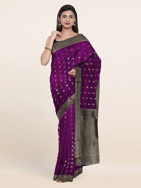 

Pothys Purple & Silver-Toned Zari Pure Silk Saree