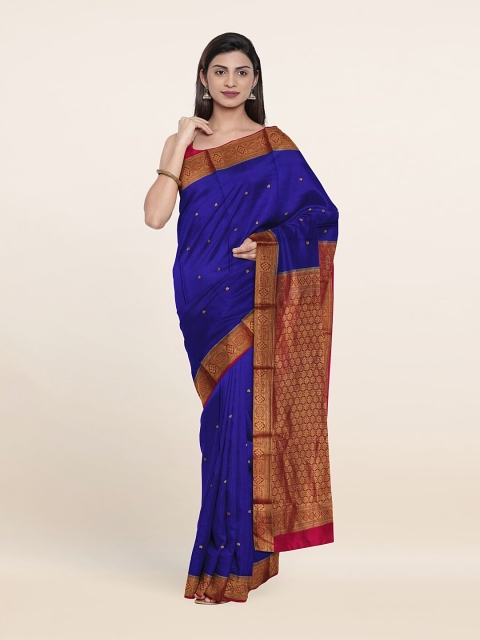 

Pothys Blue & Red Floral Zari Pure Silk Saree