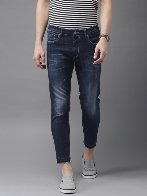 

HERE&NOW Men Blue Cropped Skinny Fit Mid-Rise Low Distress Stretchable Jeans