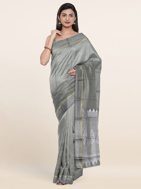 

Pothys Grey & Gold-Toned Zari Pure Silk Saree