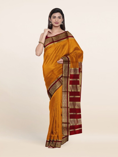 

Pothys Mustard & Maroon Zari Pure Silk Saree