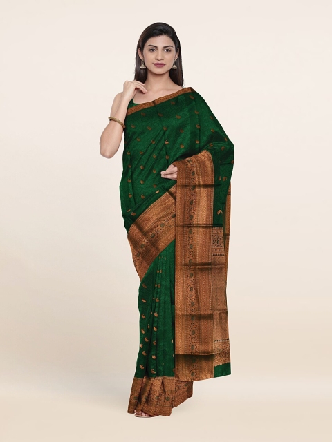 

Pothys Green & Copper-Toned Woven Design Zari Pure Silk Saree