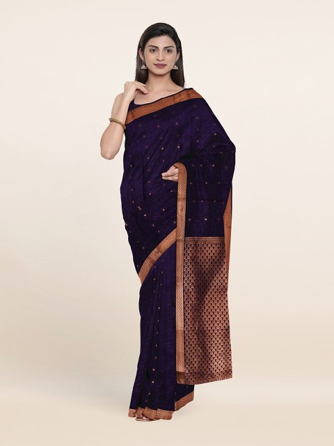 

Pothys Blue & Copper-Toned Woven Design Zari Pure Silk Saree