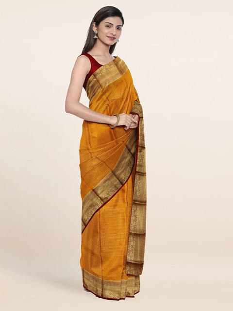 

Pothys Mustard & Red Woven Design Zari Pure Silk Saree