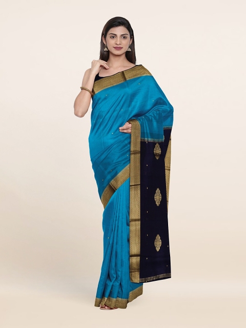 

Pothys Blue & Gold-Toned Woven Design Zari Pure Silk Saree