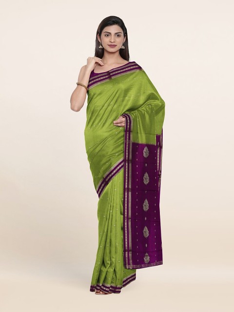 

Pothys Green & Purple Woven Design Zari Pure Silk Saree