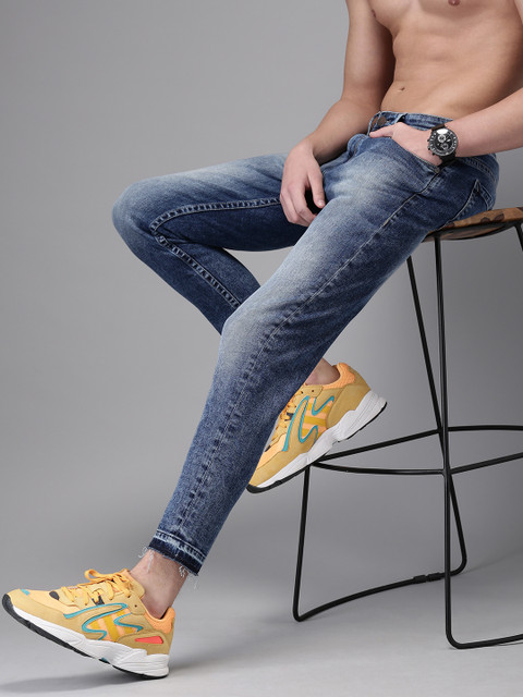 

HERE&NOW Men Blue Slim Tapered Fit Mid-Rise Clean Look Stretchable Cropped Jeans