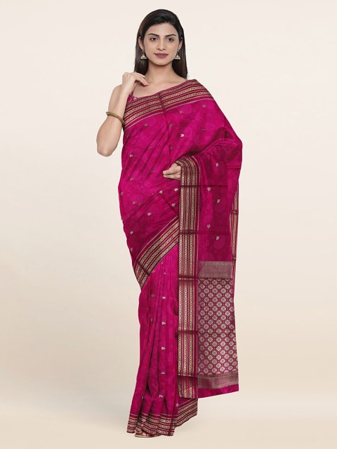 

Pothys Magenta & Gold-Toned Ethnic Motifs Zari Pure Silk Saree