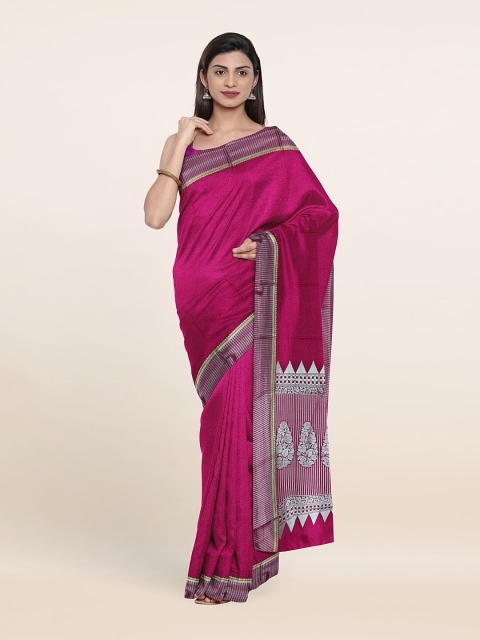 

Pothys Magenta & Silver-Toned Zari Pure Silk Saree