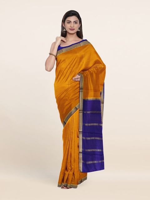 

Pothys Mustard & Blue Zari Pure Silk Saree