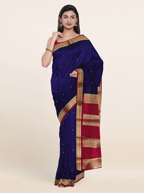 

Pothys Violet & Red Ethnic Motifs Zari Pure Silk Saree