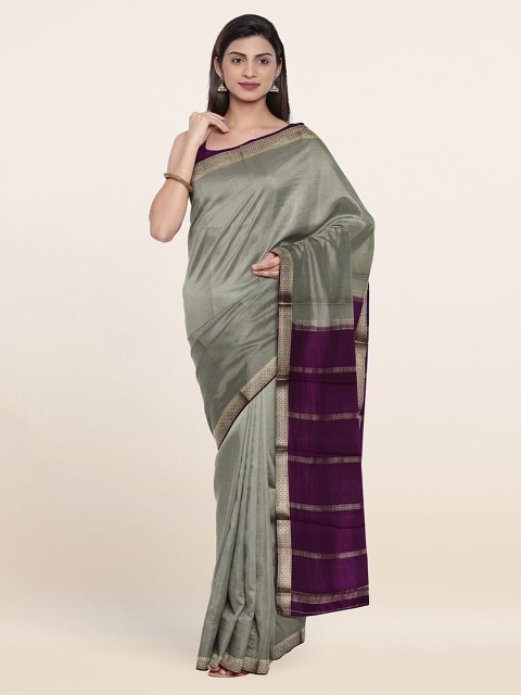 

Pothys Grey And Purple Striped Zari Woven Design Pure Silk Saree