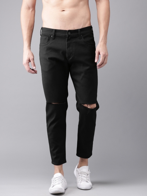 

Moda Rapido Men Black Cropped Slim Tapered Fit Mid-Rise Slash Knee Stretchable Jeans