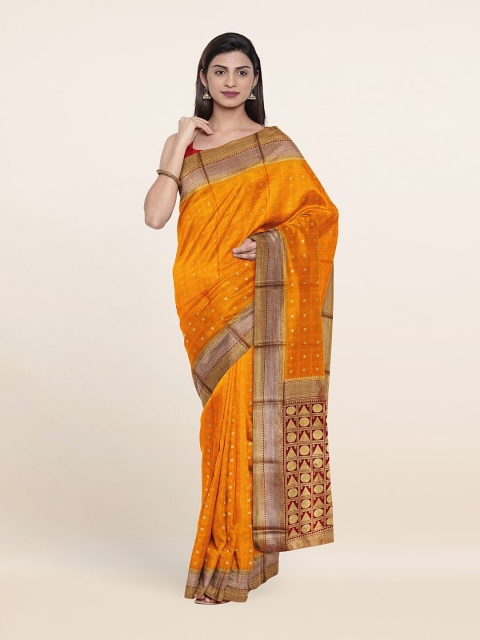 

Pothys Mustard & Red Woven Design Zari Pure Silk Saree