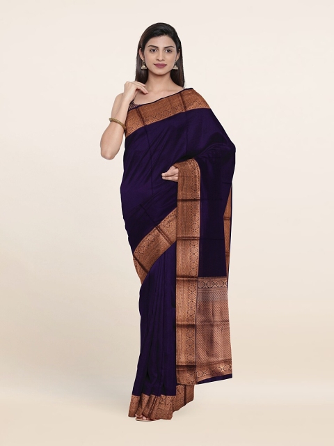 

Pothys Navy Blue & Gold-Toned Ethnic Motifs Zari Pure Silk Saree