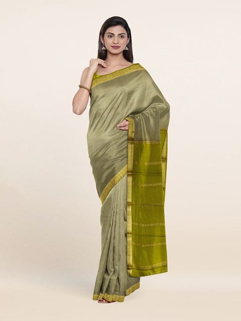 

Pothys Green & Gold-Toned Zari Pure Silk Saree