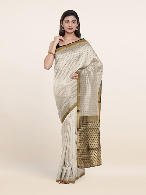 

Pothys Off White & Black Ethnic Motifs Zari Pure Silk Saree