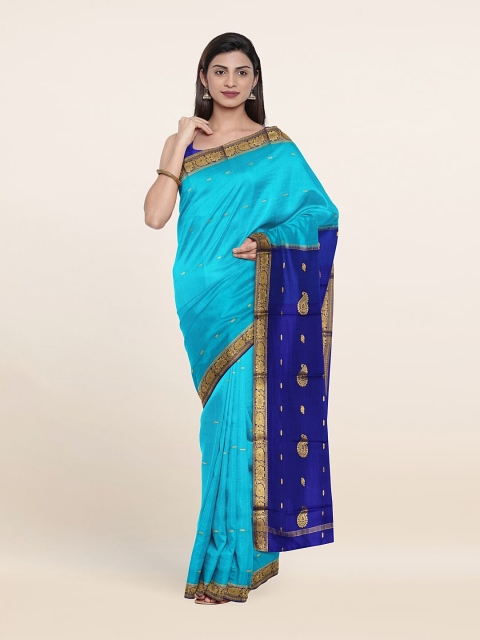 

Pothys Blue & Gold-Toned Woven Design Zari Pure Silk Saree
