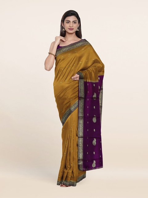 

Pothys Mustard & Purple Woven Design Zari Pure Silk Saree