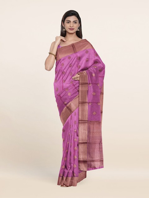 

Pothys Pink & Copper-Toned Woven Design Zari Pure Silk Saree