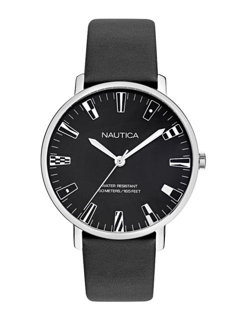 

Nautica Men White Brass Dial & Blue Leather Straps Analogue Watch NAPCRF910, Black