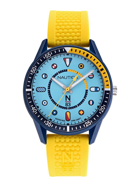 

Nautica Men Grey Brass Embellished Dial & Yellow Straps Analogue Watch, Blue