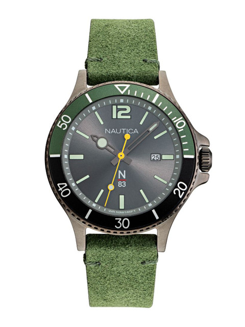 

Nautica Men Grey Brass Dial & Green Leather Straps Analogue Watch