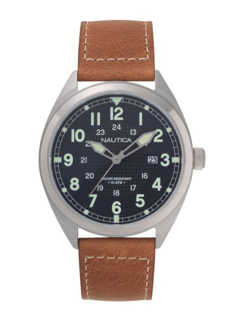 

Nautica Men Blue Brass Printed Dial & Brown Leather Straps Analogue Watch-NAPBTP008