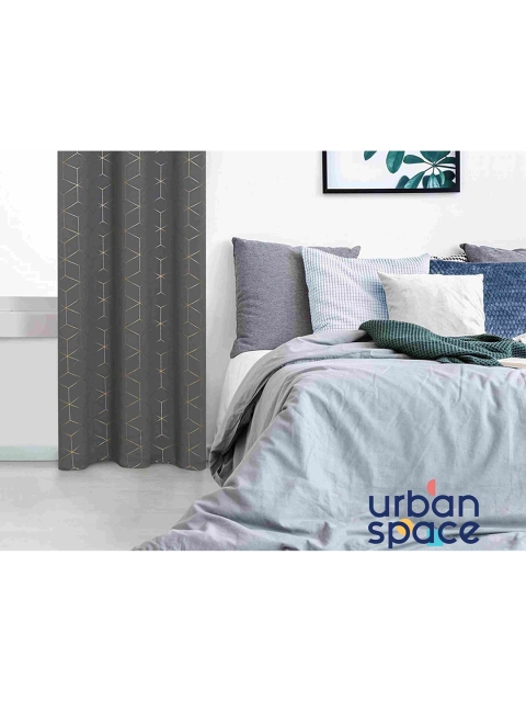 

URBAN SPACE Grey & Gold-Toned Black Out Window Curtain