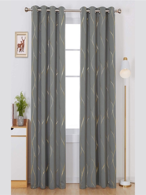 

URBAN SPACE Grey & Gold-Toned Black Out Door Curtain