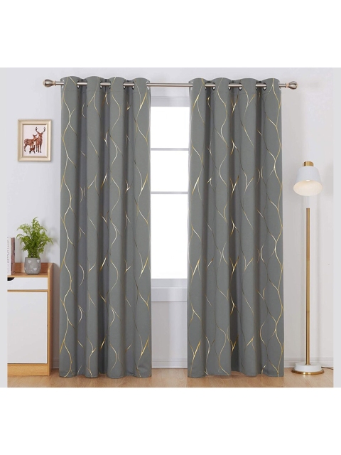 

URBAN SPACE Grey Striped Black Out Long Door Curtain
