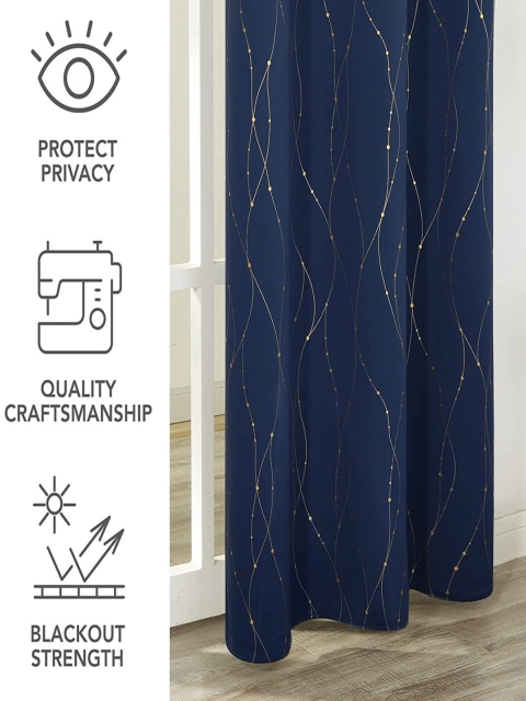 

URBAN SPACE Goldfoil Blackout Door Curtain, Navy blue
