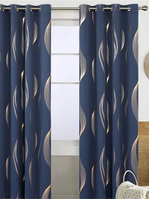 

URBAN SPACE Satin Black Out Long Door Curtain, Navy blue