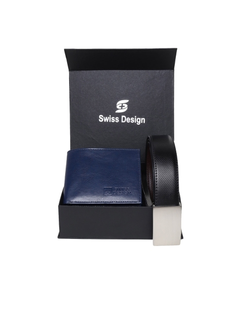 

Swiss Design Blue & Black Solid Leather Accessory Gift Set