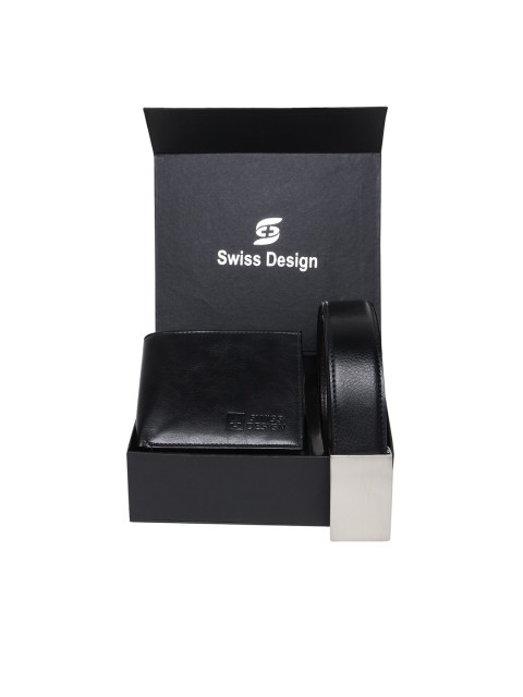 

Swiss Design Black Textured Leather Accessory Gift Set