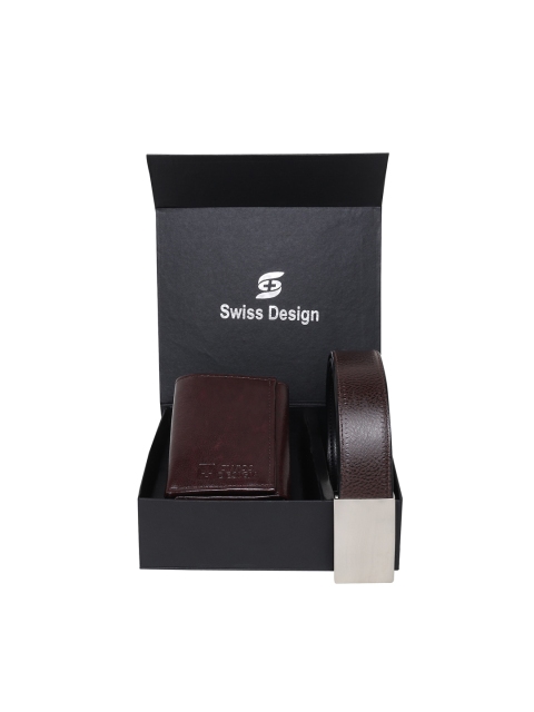 

Swiss Design Brown Solid Leather Wallet & Belt Accessory Gift Set