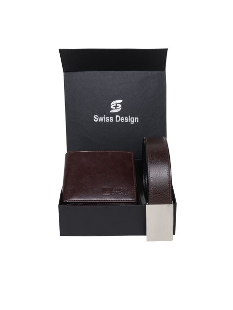 

Swiss Design Brown Solid Leather Wallet & Belt Accessory Gift Set