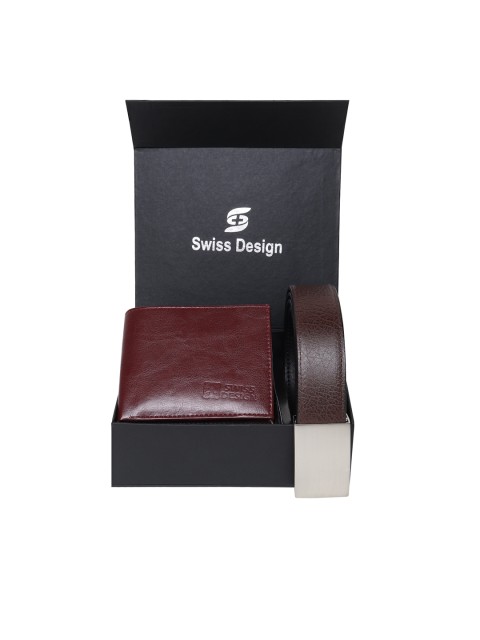 

Swiss Design Brown Solid Leather Wallet & Belt Accessory Gift Set
